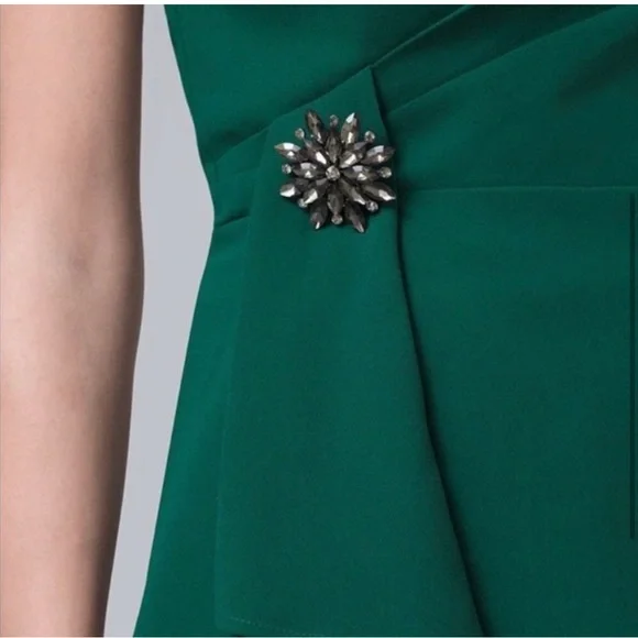 White House Black Market Bustier top gathered waist  rhinestone brooch. Size 12 - Picture 2 of 12